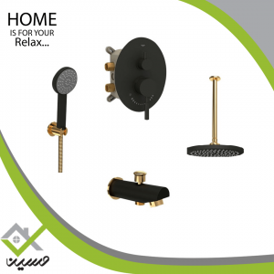 شیر دوش توکار شودر مدل روگن مشکی طلایی تیپ 4 brass