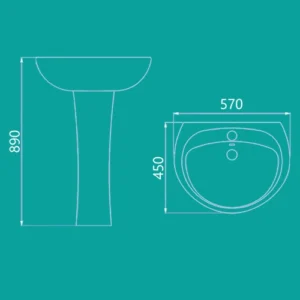 روشویی پایه‌دار چینی‌کرد مدل آرین 57