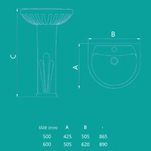 روشویی پایه‌دار چینی‌کرد مدل مونیکا 50