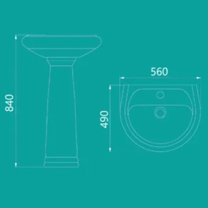روشویی پایه‌دار چینی‌کرد مدل ژاسمین 54