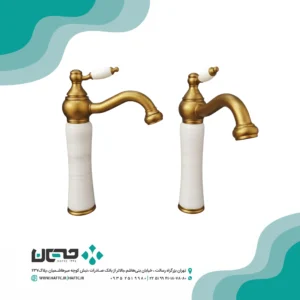 شیر روشویی لوکس پایه بلند طلایی ترکیب سنگ مدل G38